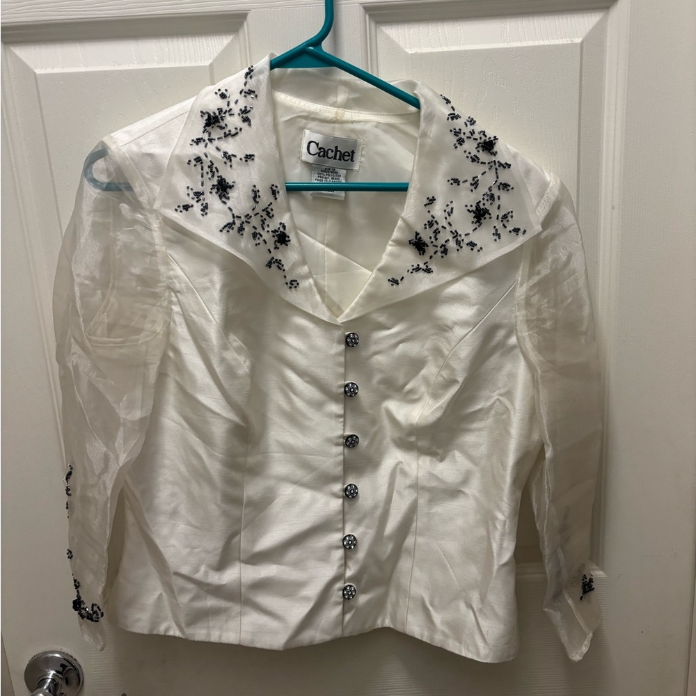 Cachet Ivory Top with Black Embellishments